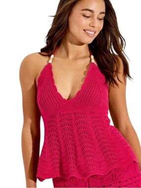 Wild Fable Women's Crochet Mini Halter top Berry Pink
